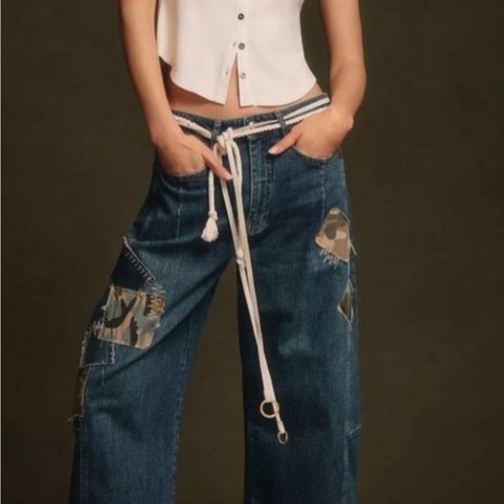 Pilcro Women's Blue Patchwork Barrel Jeans